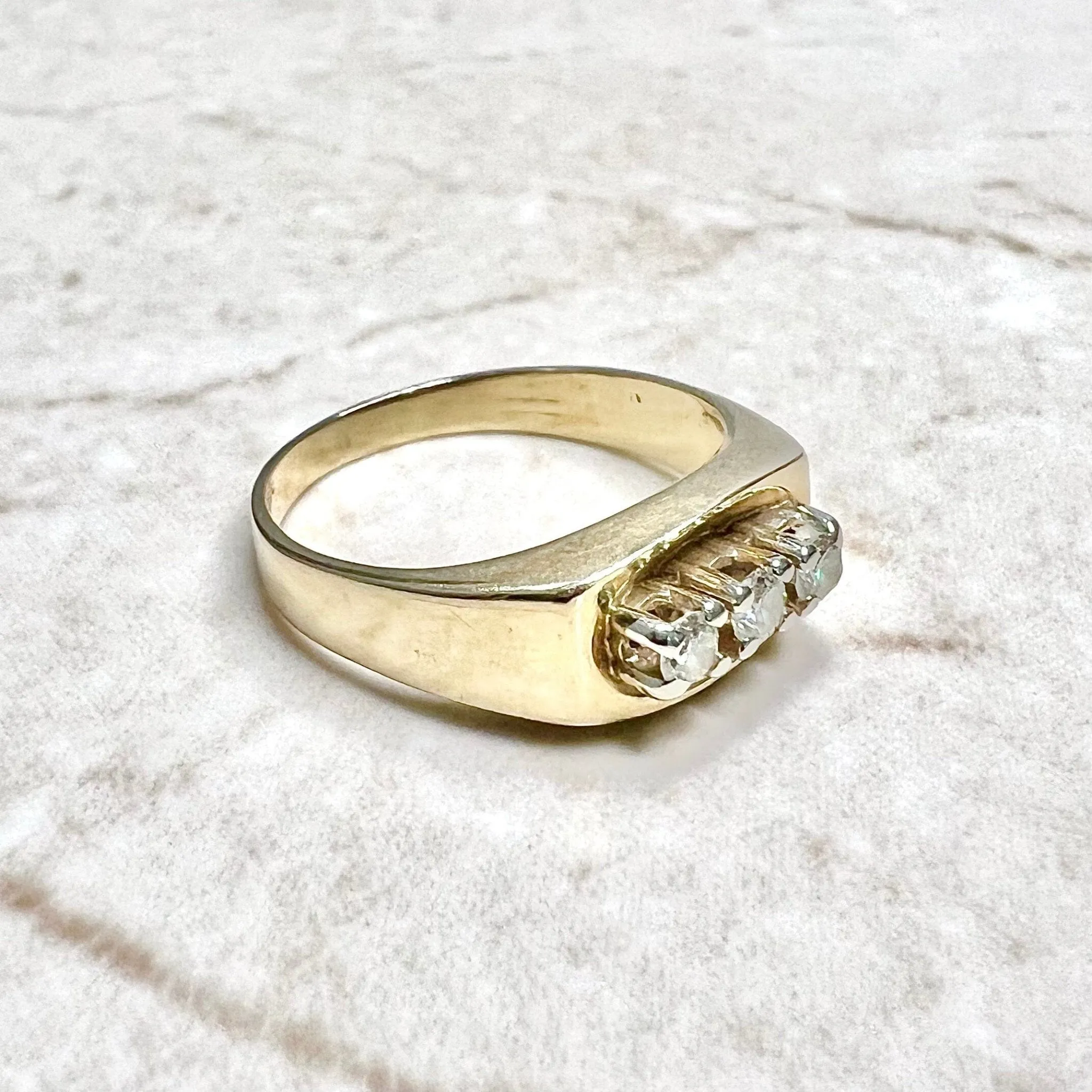 Vintage 14 Karat Yellow Gold Three-Stone 0.20 Carat Diamond Ring