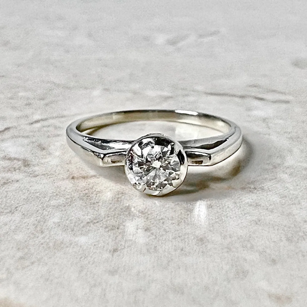 Vintage 18 Karat White Gold 0.30 Carat Diamond Solitaire Ring