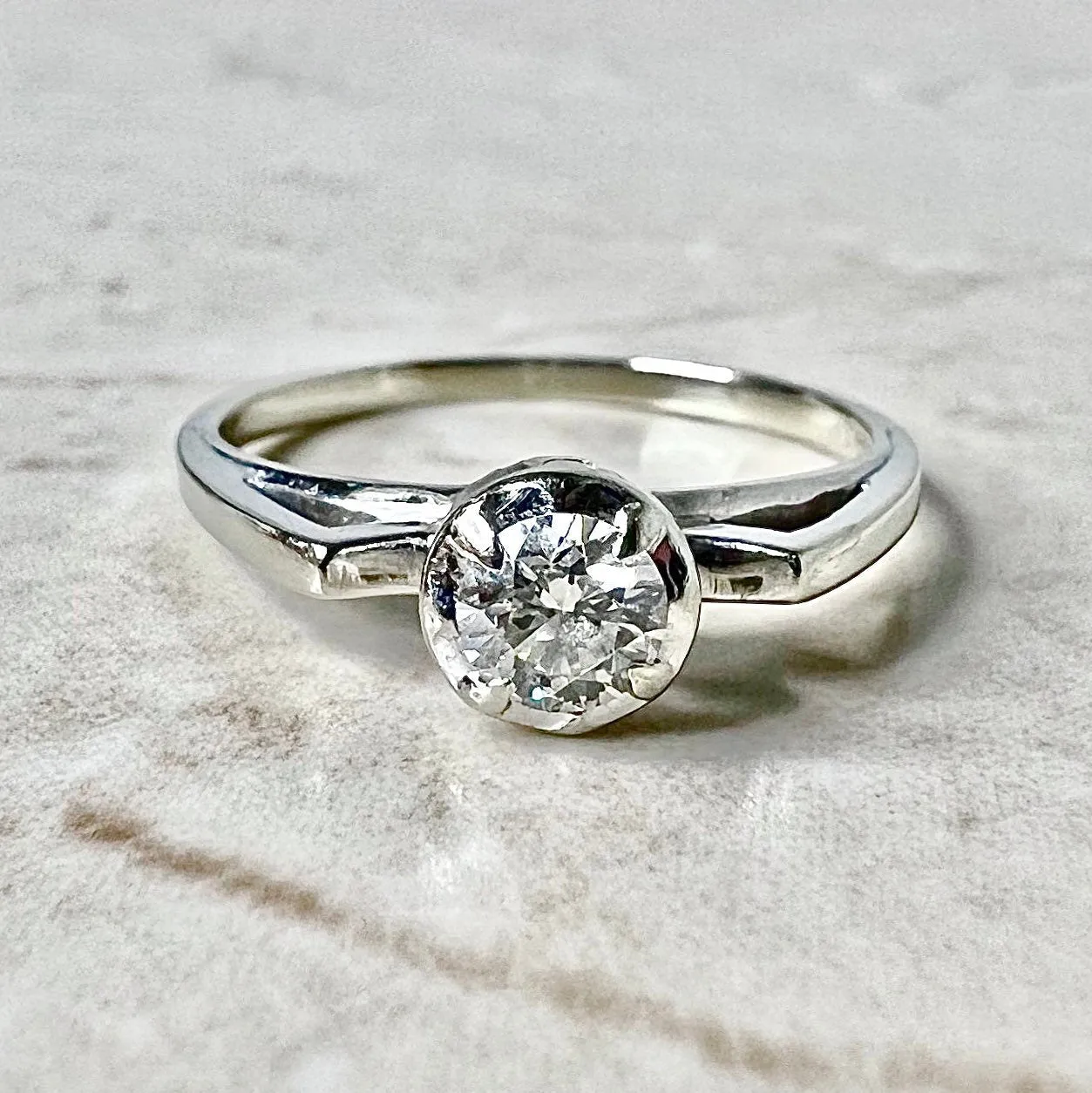 Vintage 18 Karat White Gold 0.30 Carat Diamond Solitaire Ring