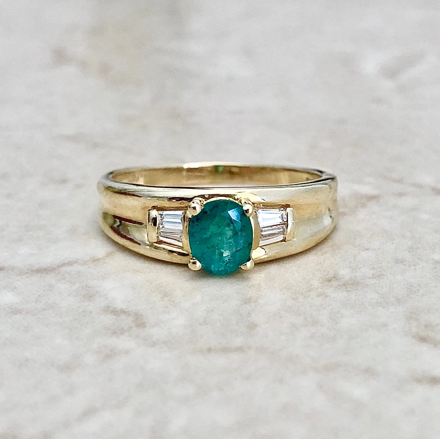 Vintage 18 Karat Yellow Gold Natural Emerald & Diamond Ring