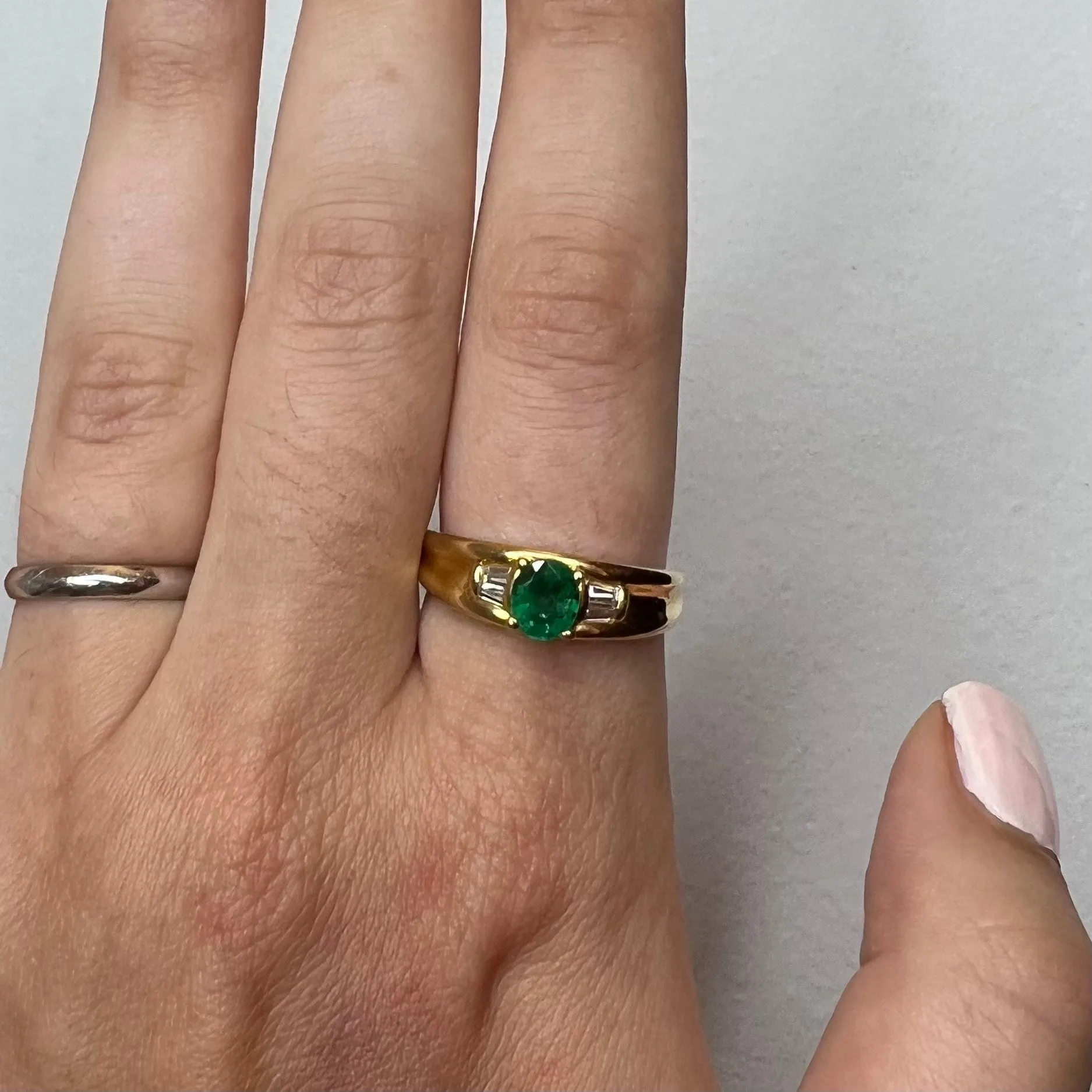 Vintage 18 Karat Yellow Gold Natural Emerald & Diamond Ring