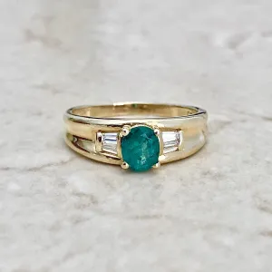 Vintage 18 Karat Yellow Gold Natural Emerald & Diamond Ring