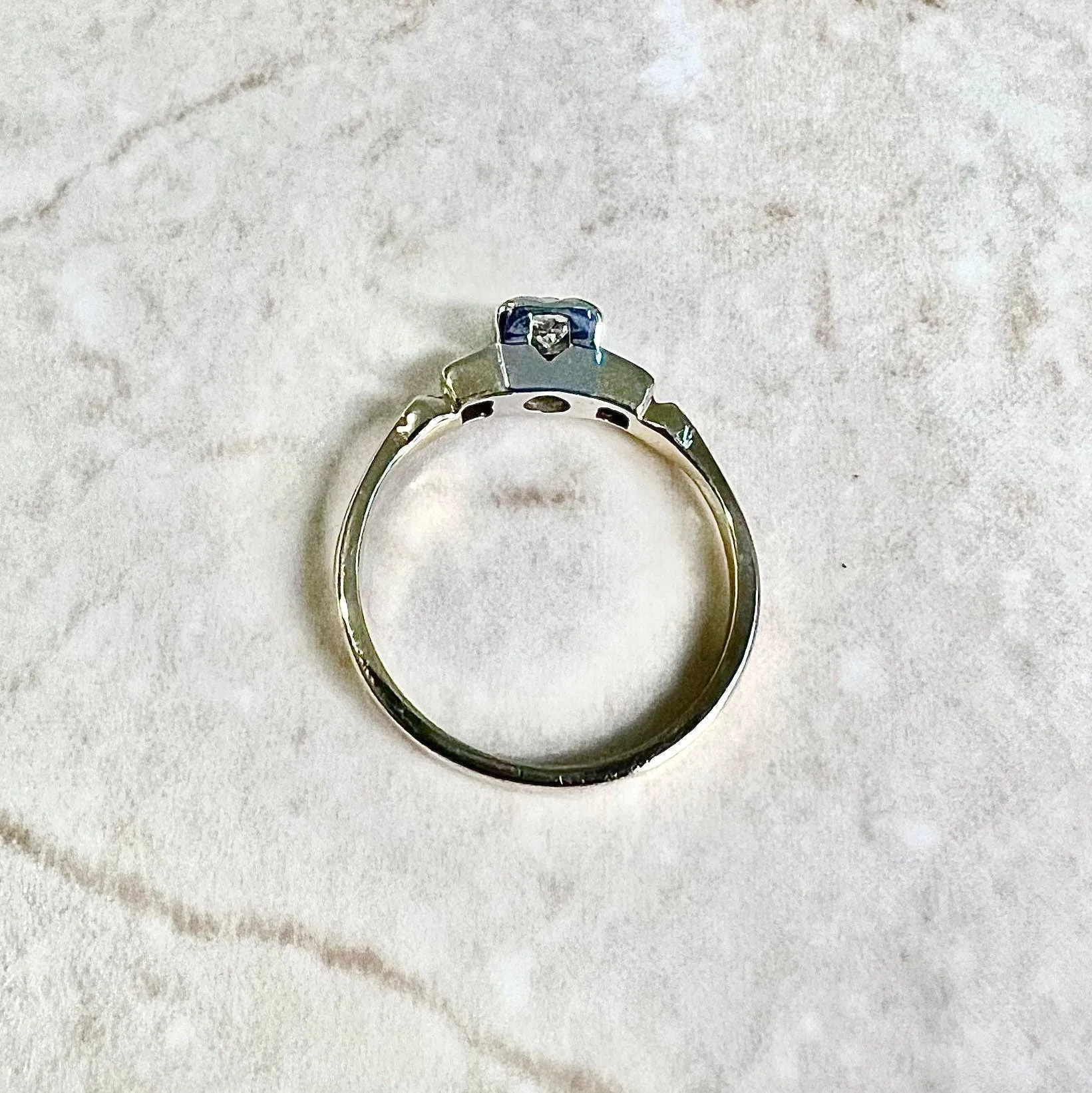 Vintage 1940’s Retro 14 Karat Yellow & White Gold Diamond Three-Stone Engagement Ring