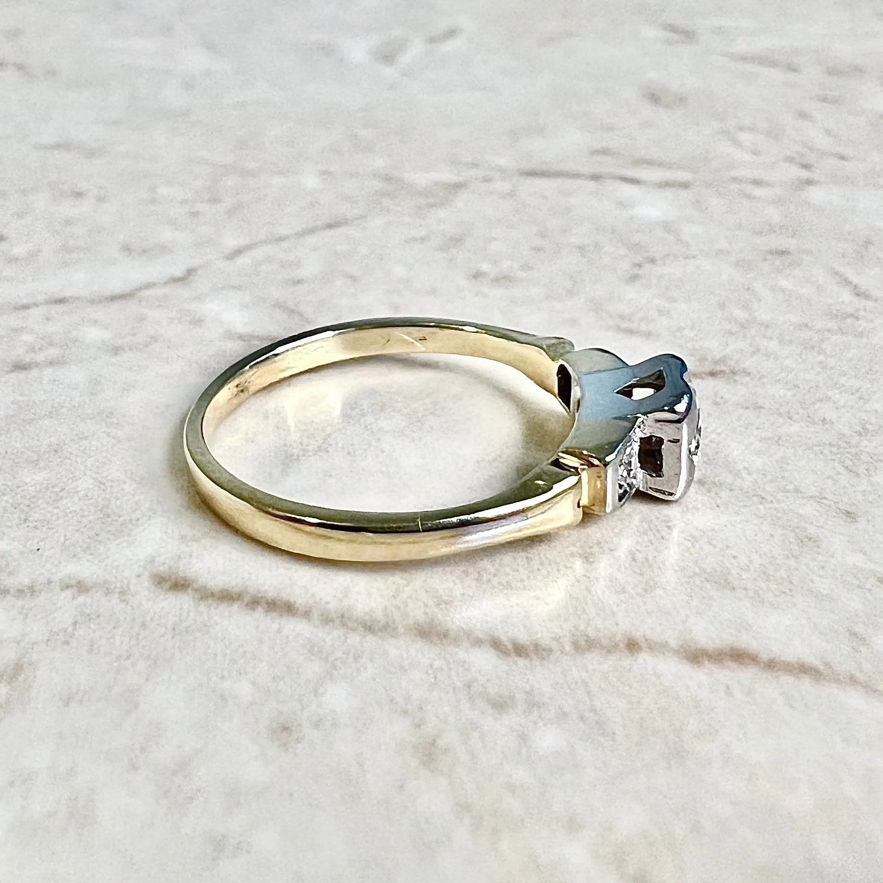 Vintage 1940’s Retro 14 Karat Yellow & White Gold Diamond Three-Stone Engagement Ring