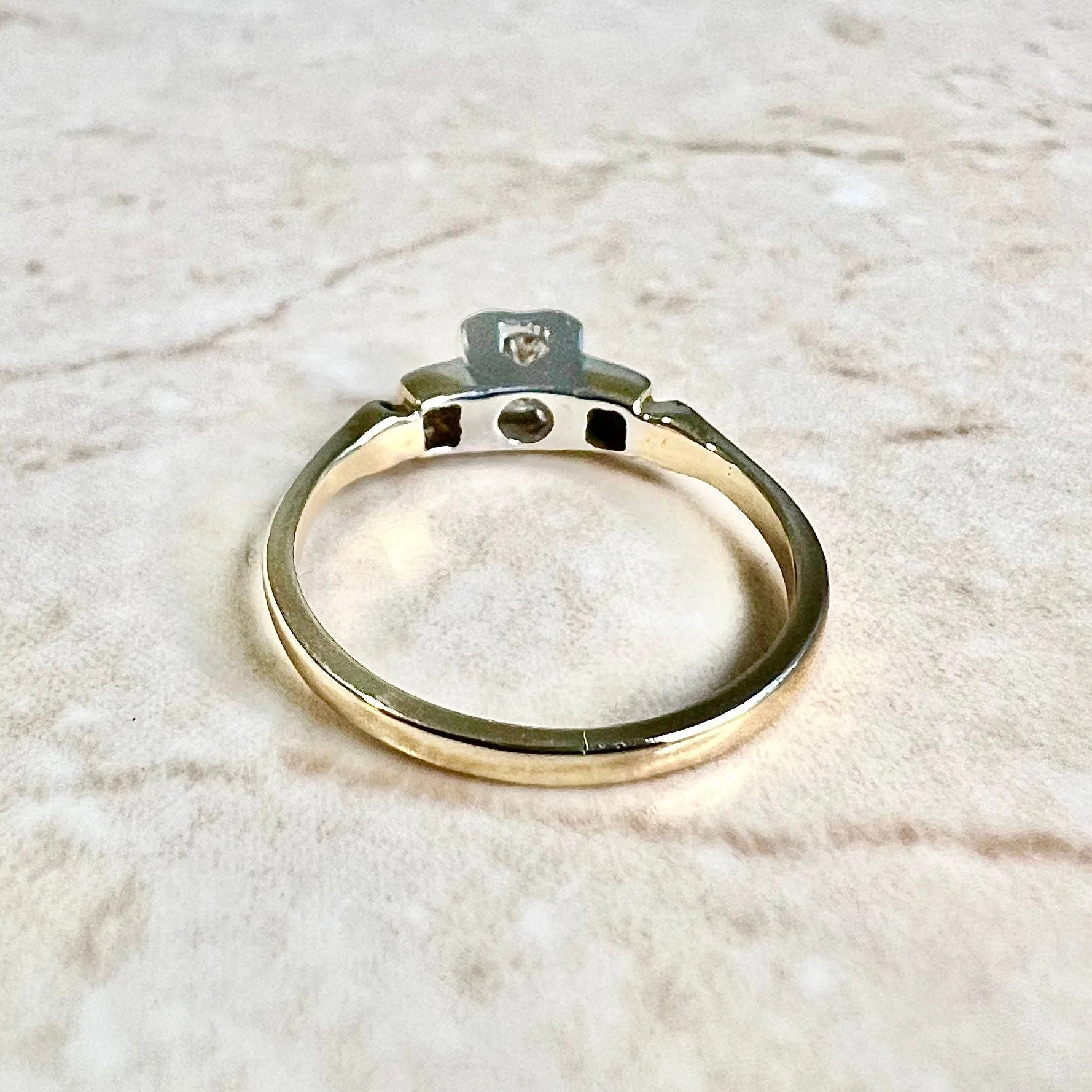 Vintage 1940’s Retro 14 Karat Yellow & White Gold Diamond Three-Stone Engagement Ring