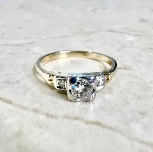 Vintage 1940’s Retro 14 Karat Yellow & White Gold Diamond Three-Stone Engagement Ring
