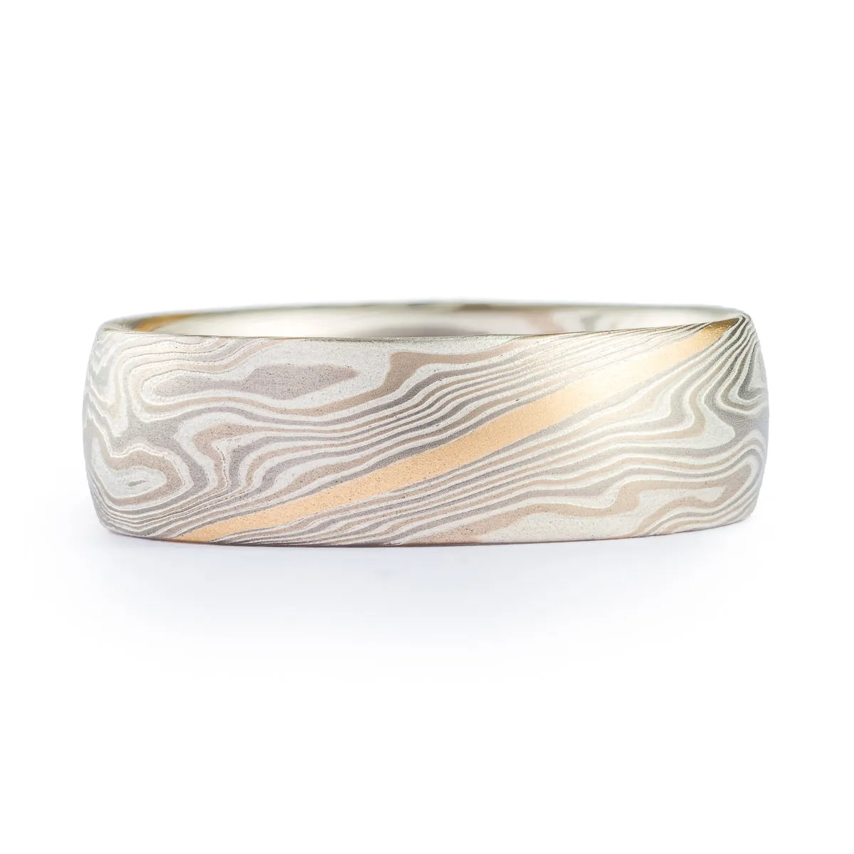 Vintage Elegance Mokume Gane Wedding Band in Smoke Palette and Twist Pattern with Diamond