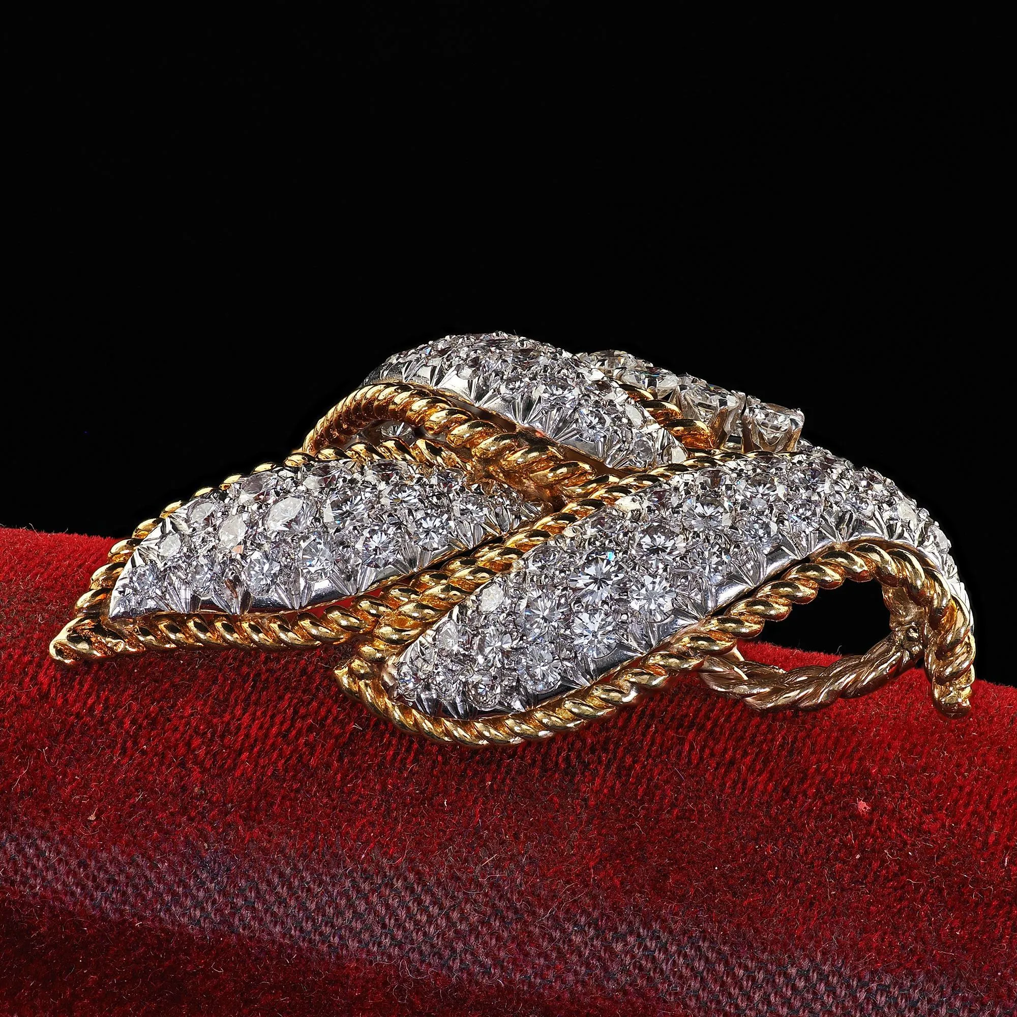 Vintage Estate David Webb 18K Yellow Gold and Platinum Diamond Floral Pendant