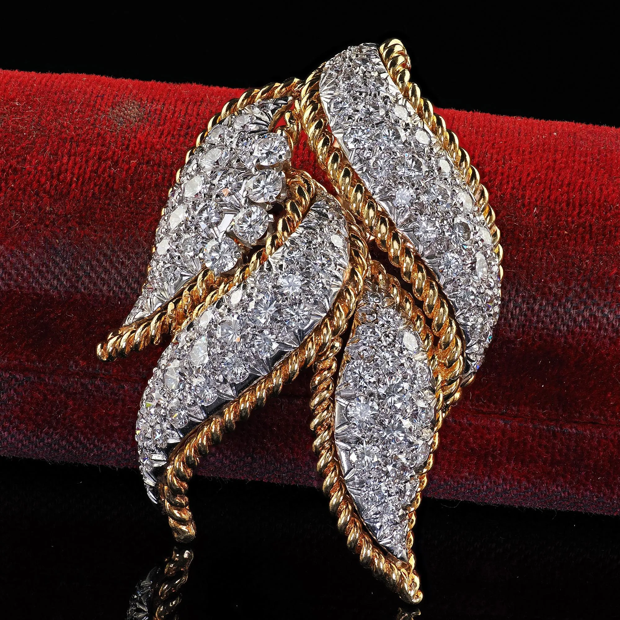 Vintage Estate David Webb 18K Yellow Gold and Platinum Diamond Floral Pendant