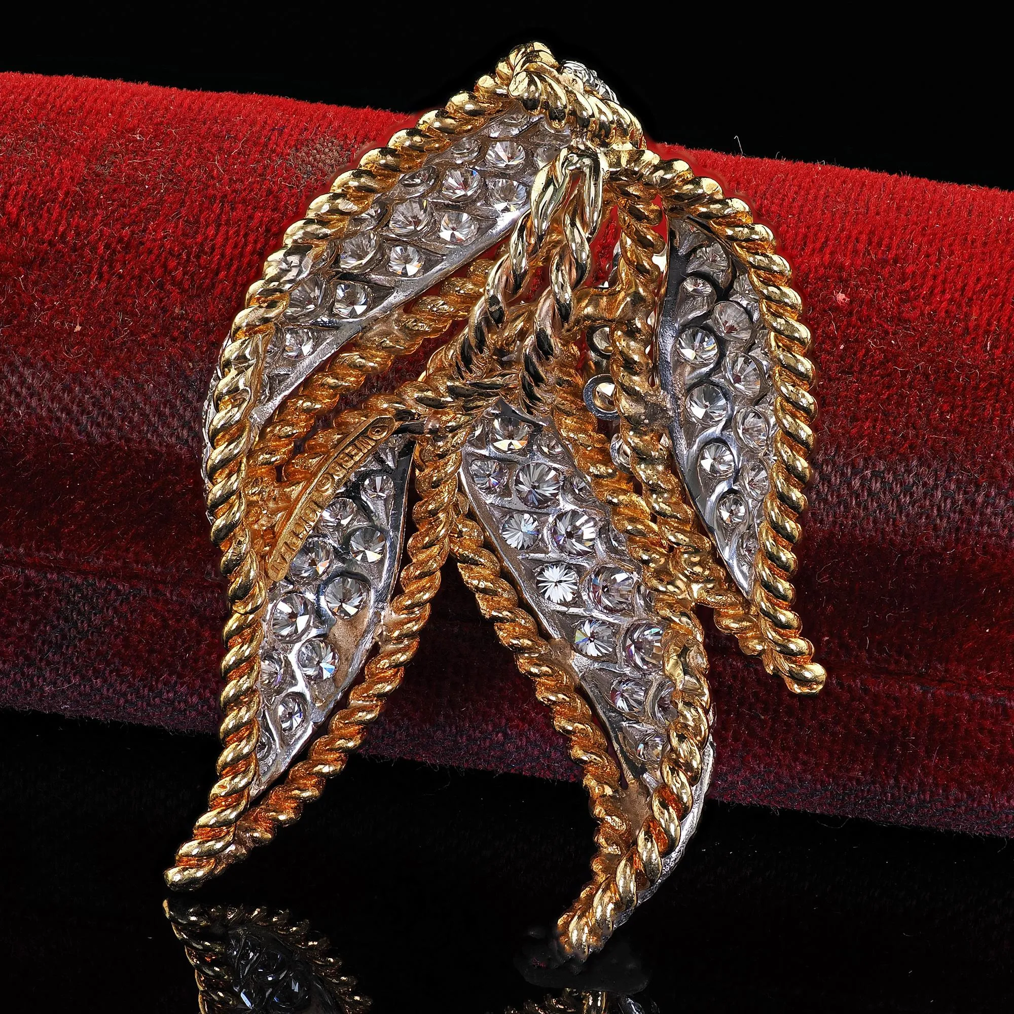 Vintage Estate David Webb 18K Yellow Gold and Platinum Diamond Floral Pendant