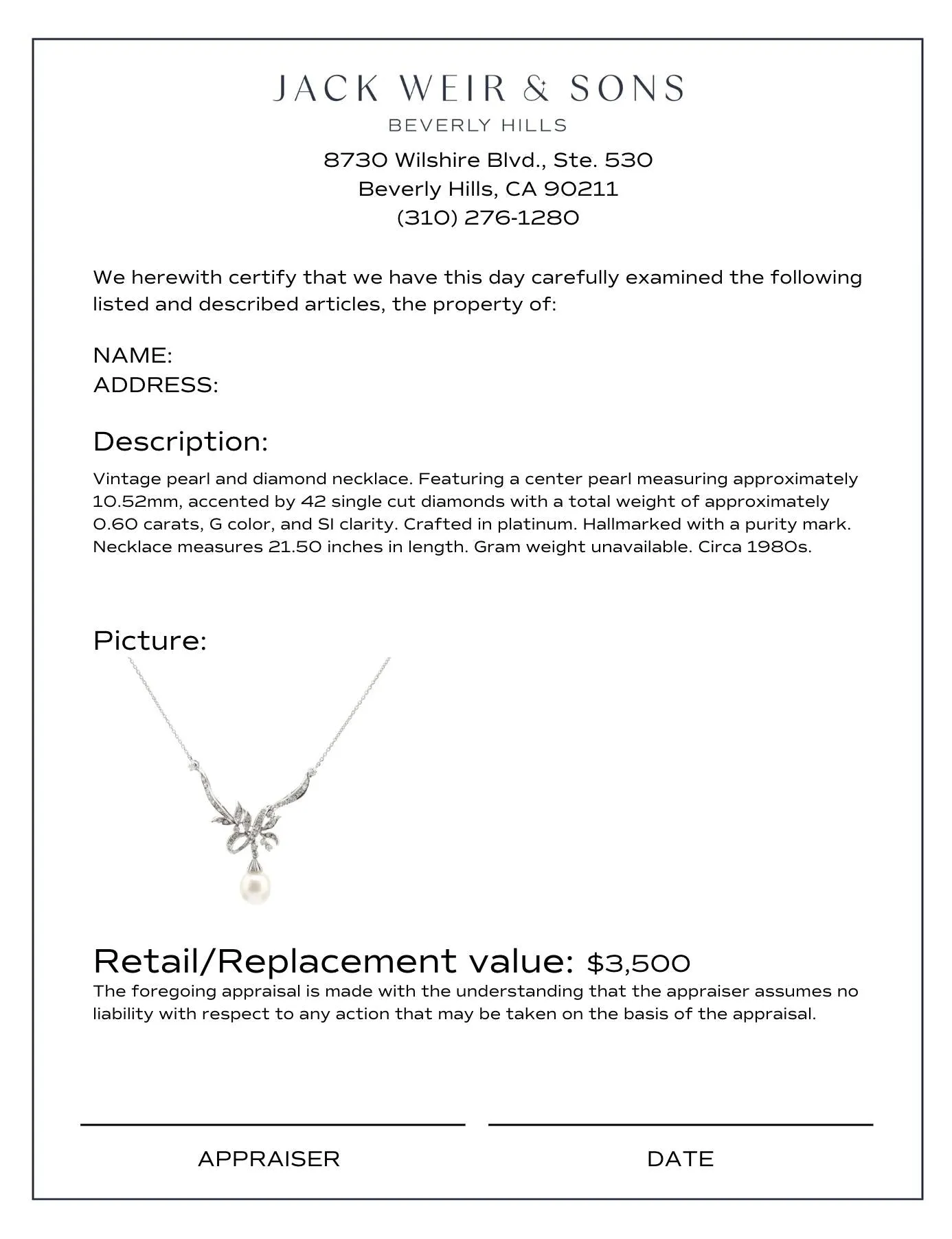 Vintage pearl diamond platinum necklace