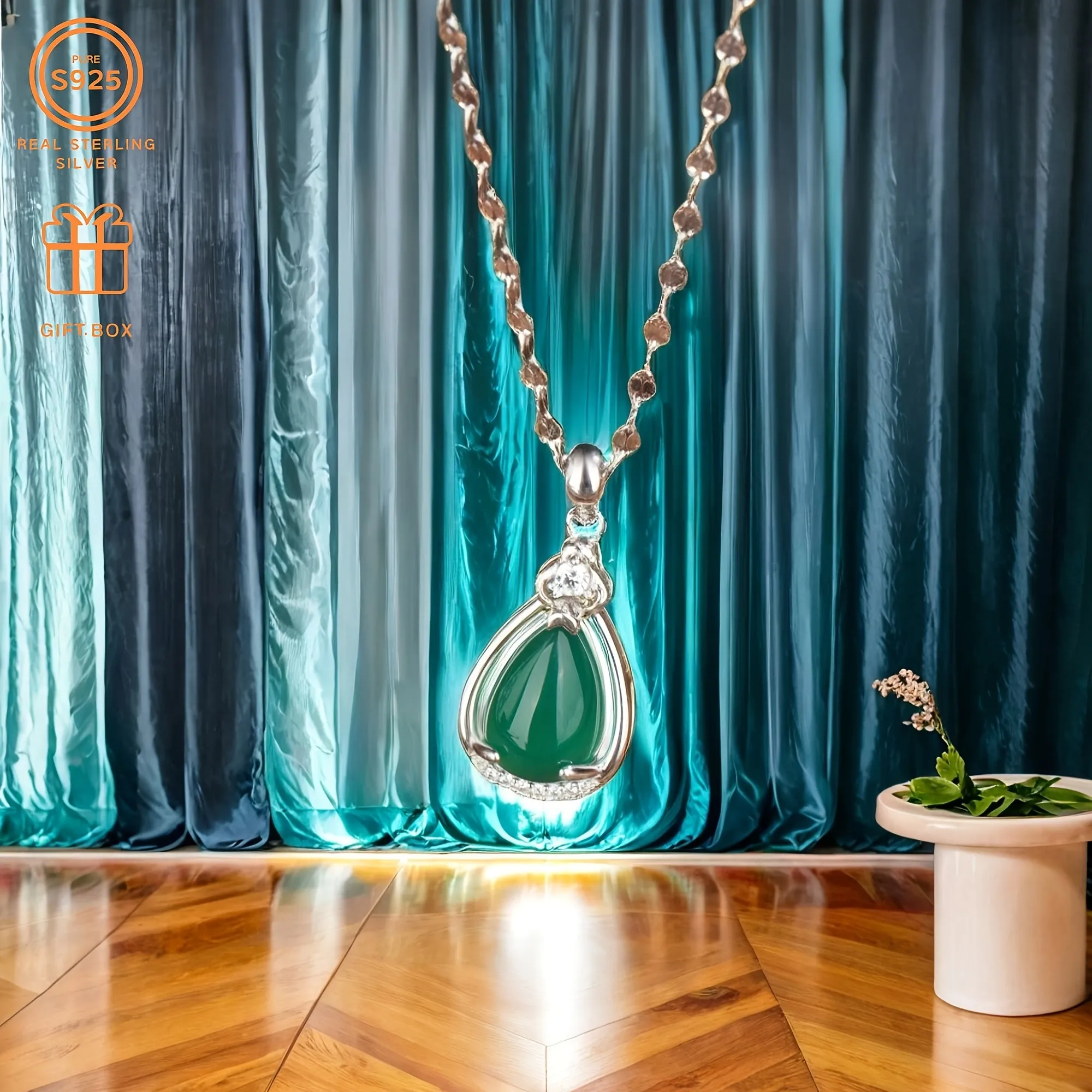 Vintage Style Silvery Teardrop Necklace with CZ Platinum Plated
