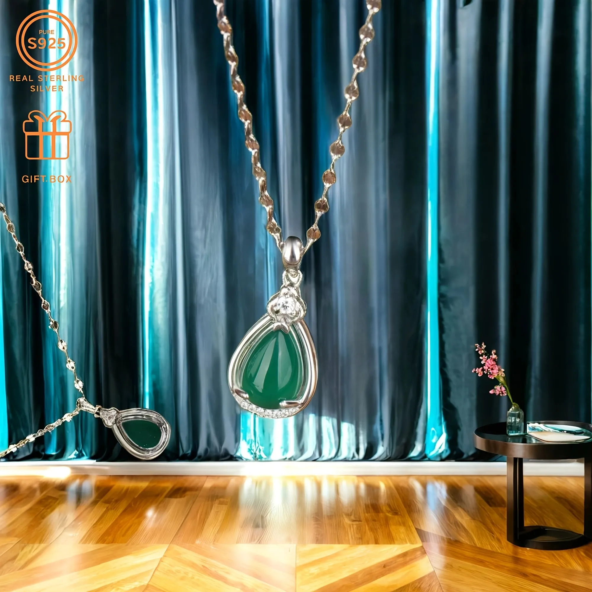 Vintage Style Silvery Teardrop Necklace with CZ Platinum Plated
