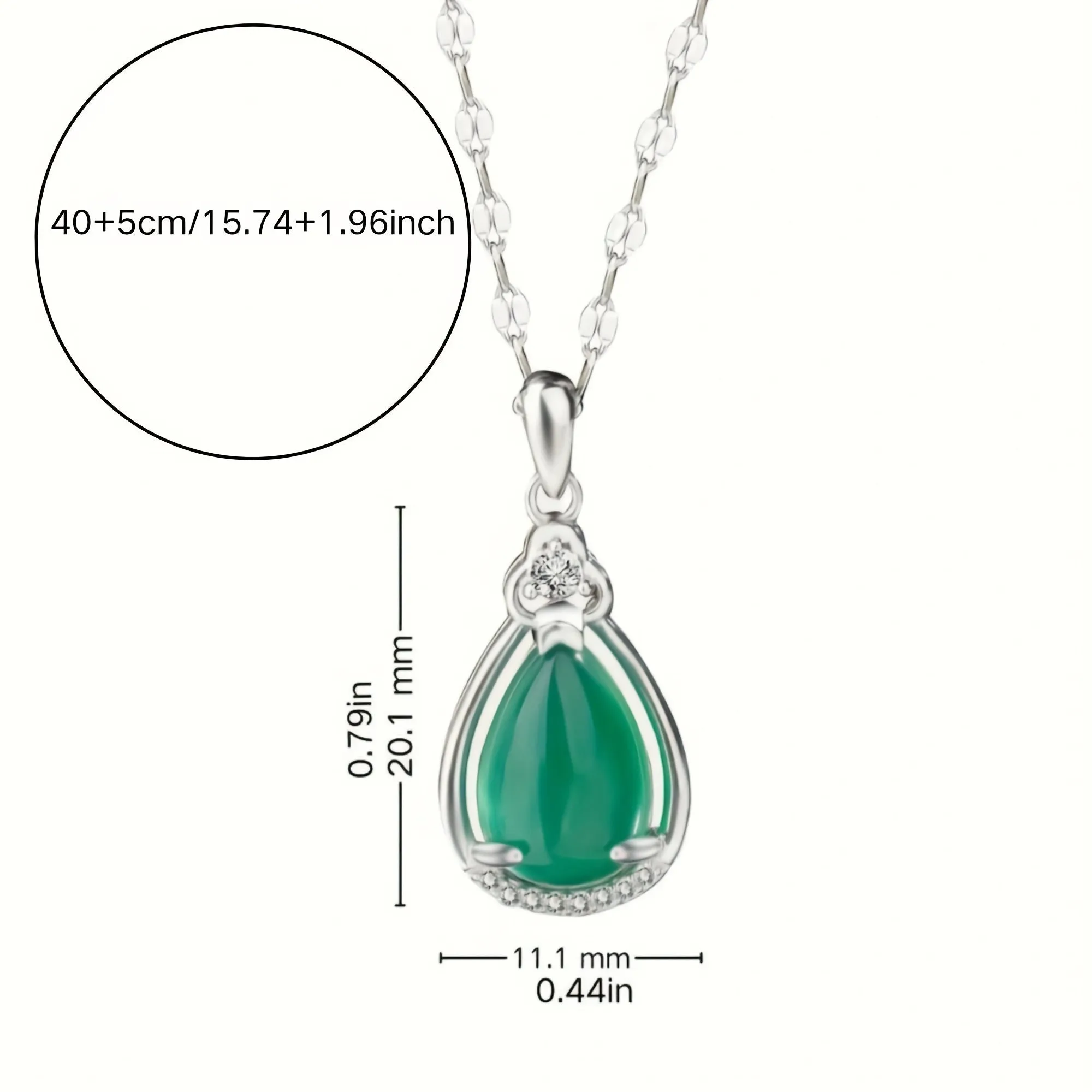 Vintage Style Silvery Teardrop Necklace with CZ Platinum Plated