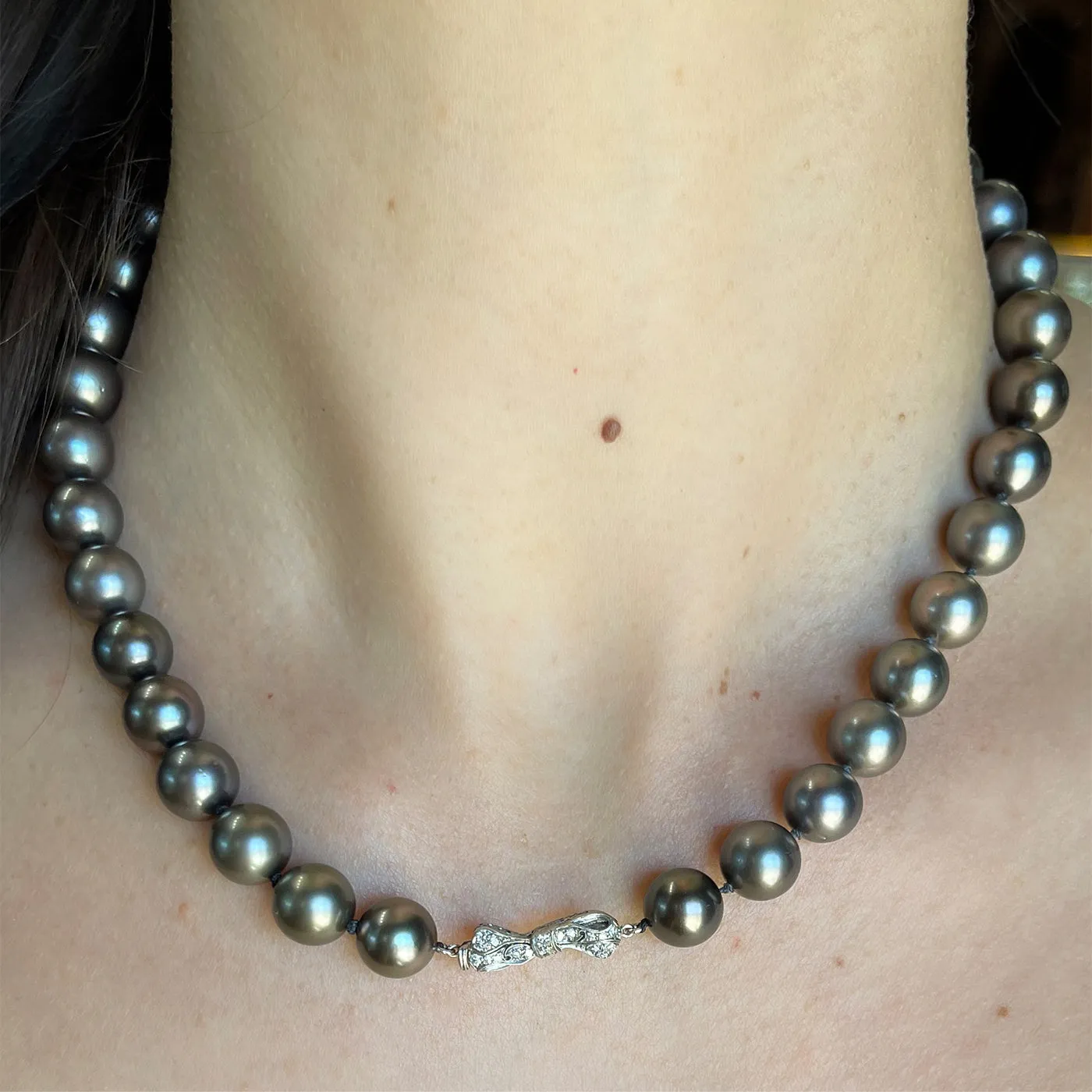 Vintage Tahitian Pearl Necklace With Diamond Clasp
