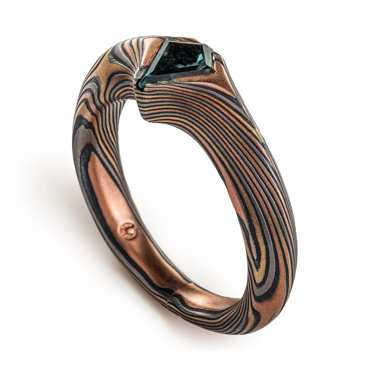 Whimsigothic Mokume Gane Engagement Ring with Sapphire Kite