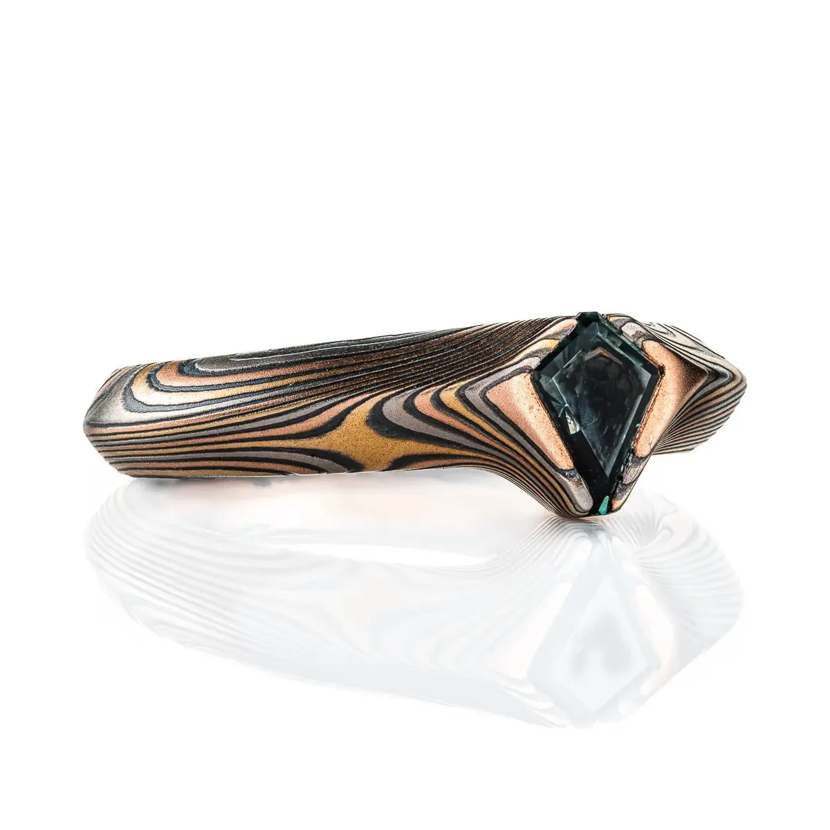 Whimsigothic Mokume Gane Engagement Ring with Sapphire Kite