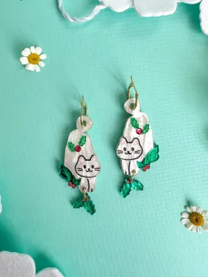 White Cat with Holly