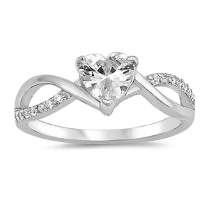 White CZ Heart Twist Infinity Purity Ring .925 Sterling Silver Band Sizes 4-10