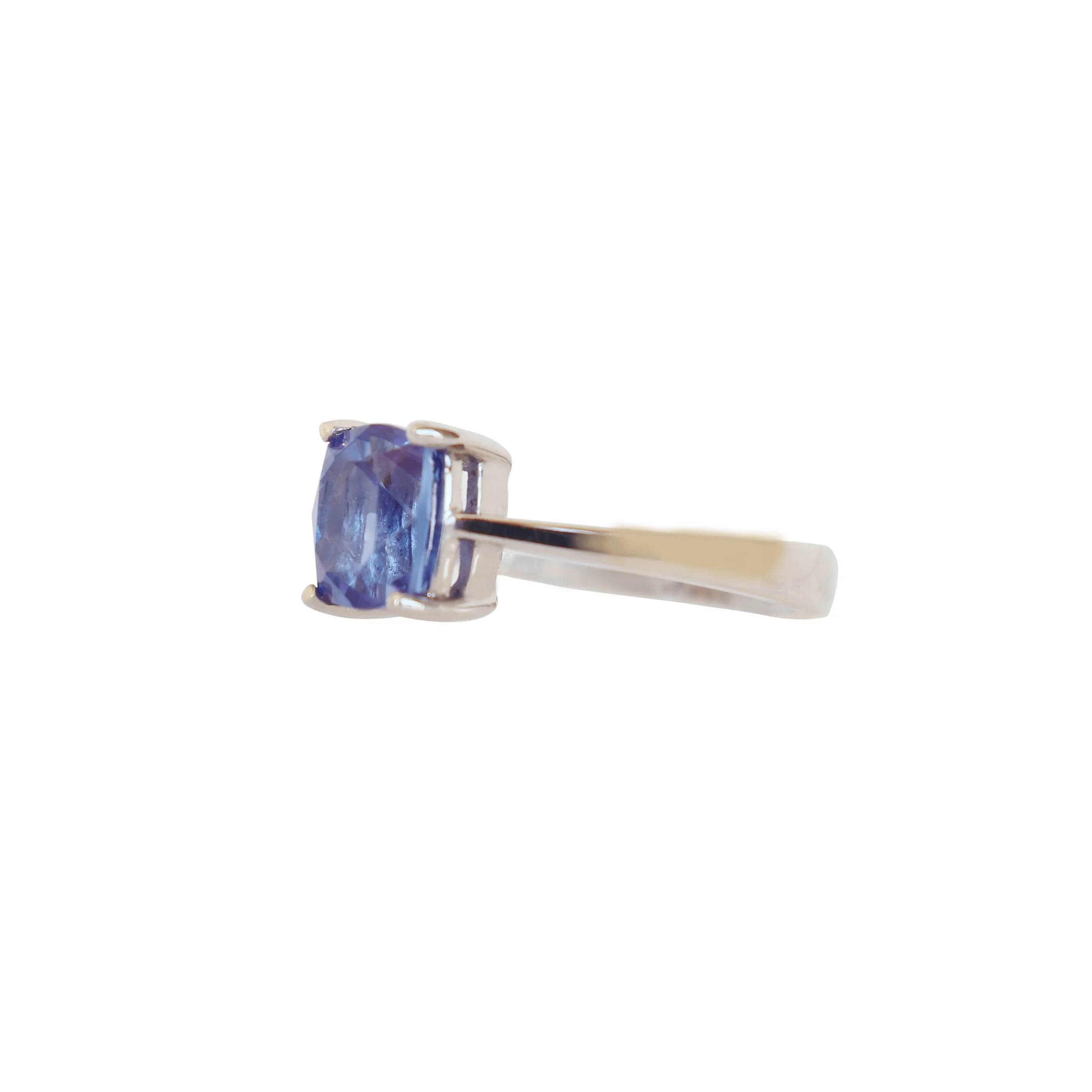 White Gold Cushion Tanzanite Four-claw Solitaire Ring