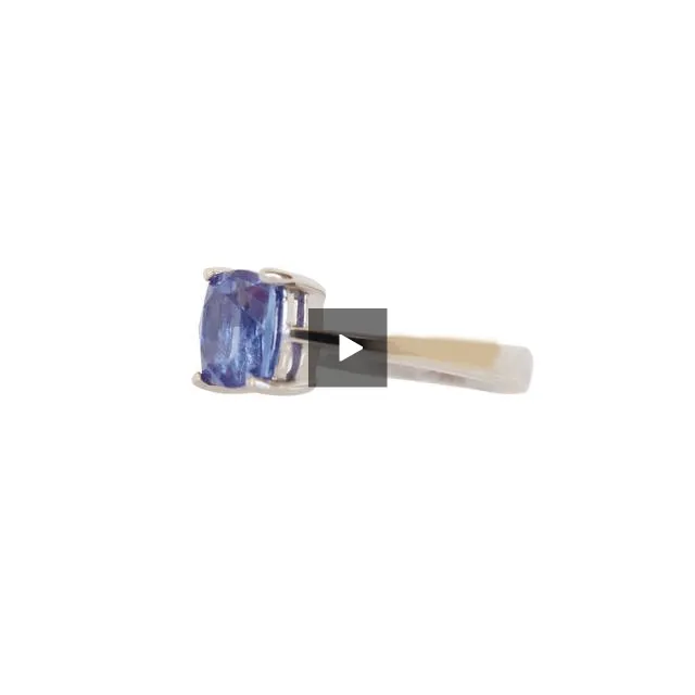 White Gold Cushion Tanzanite Four-claw Solitaire Ring