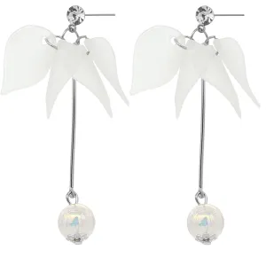 White Tulip Petal Dangle Earrings