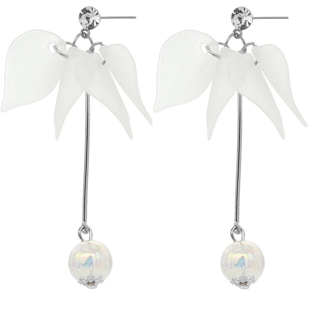 White Tulip Petal Dangle Earrings