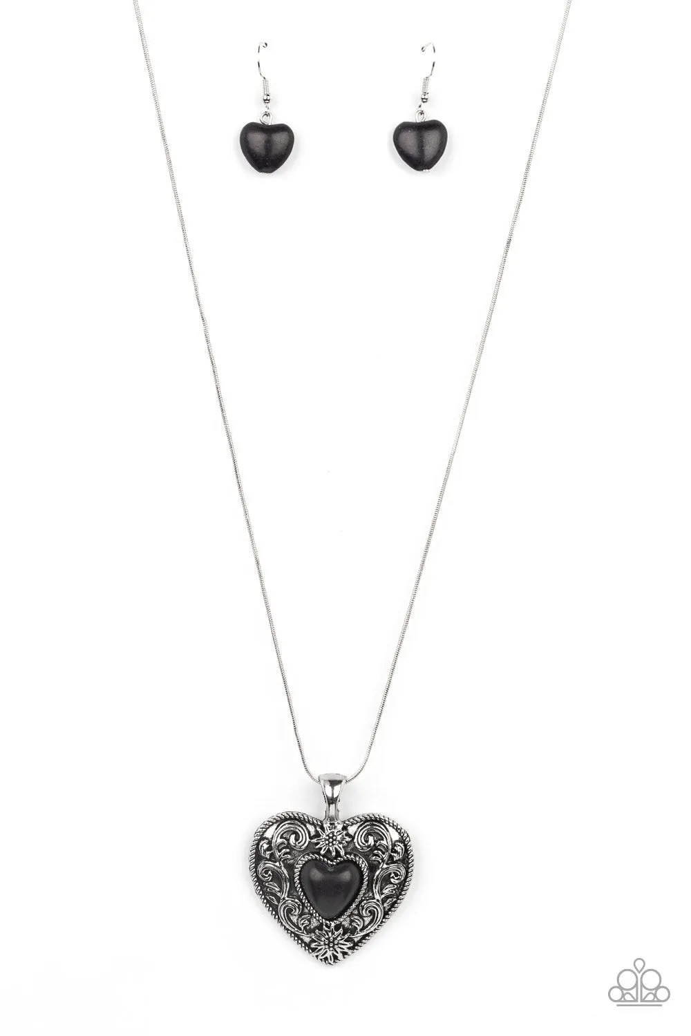 Wholeheartedly Whimsical - Black (Heart) Necklace