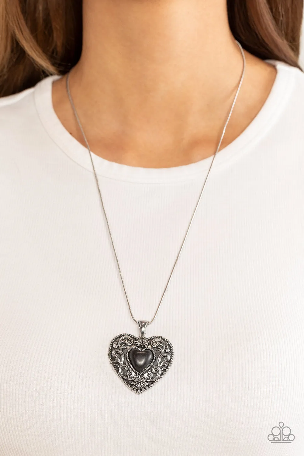 Wholeheartedly Whimsical - Black (Heart) Necklace