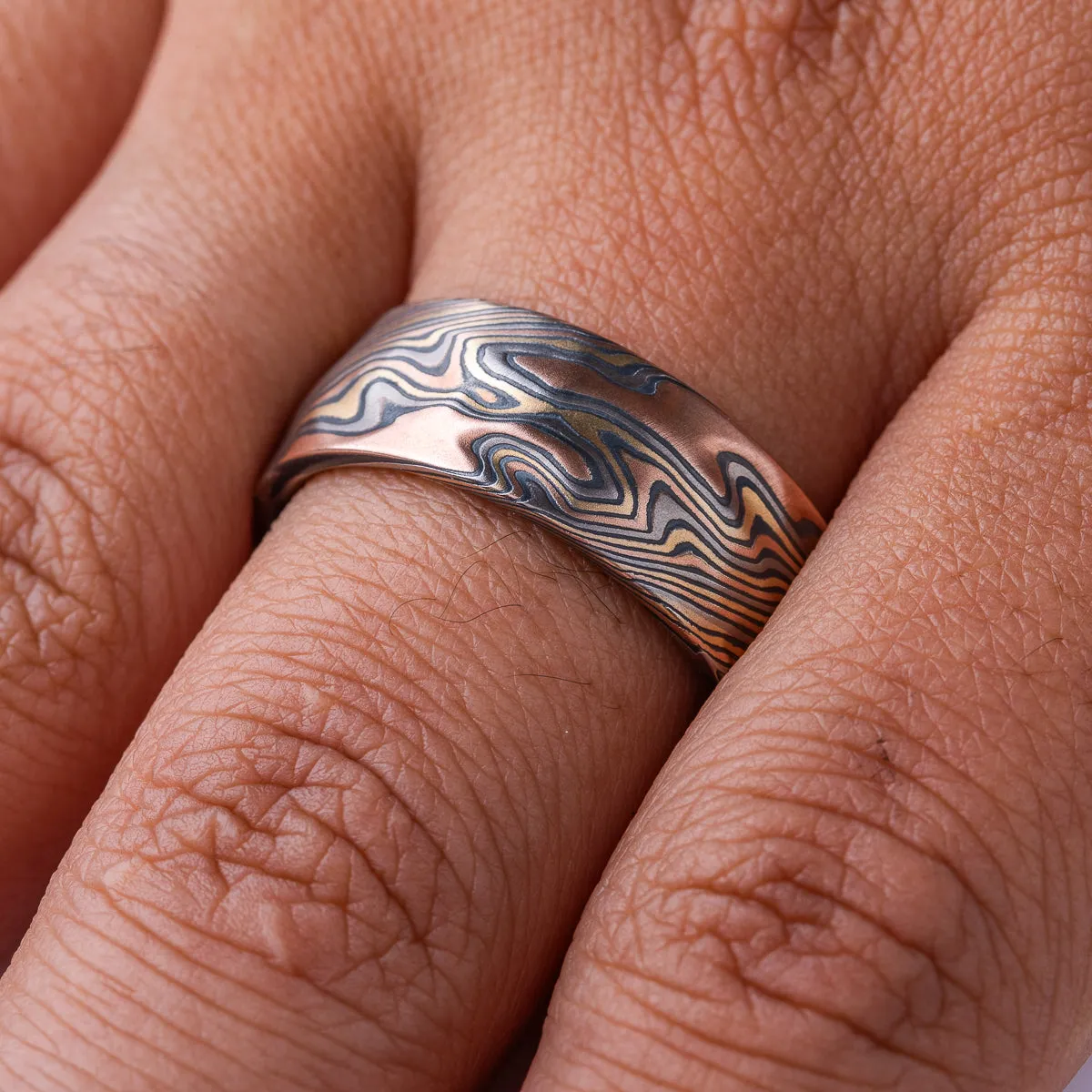 Wide Mokume Gane Wedding Band