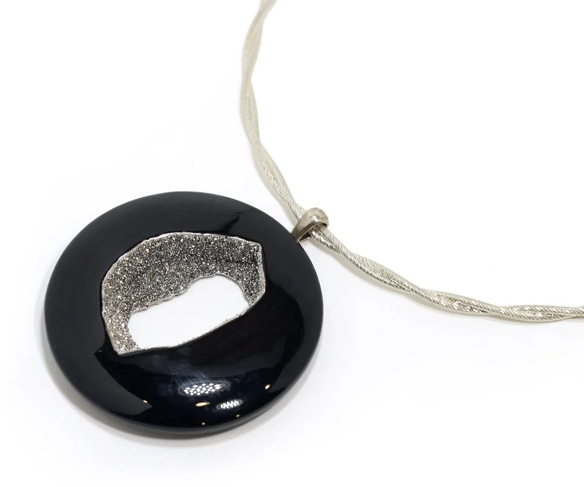 XLarge Platinum Round Window Druzy Glossy Necklace