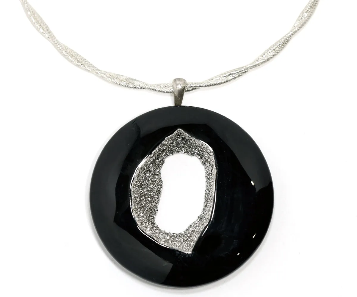 XLarge Platinum Round Window Druzy Glossy Necklace