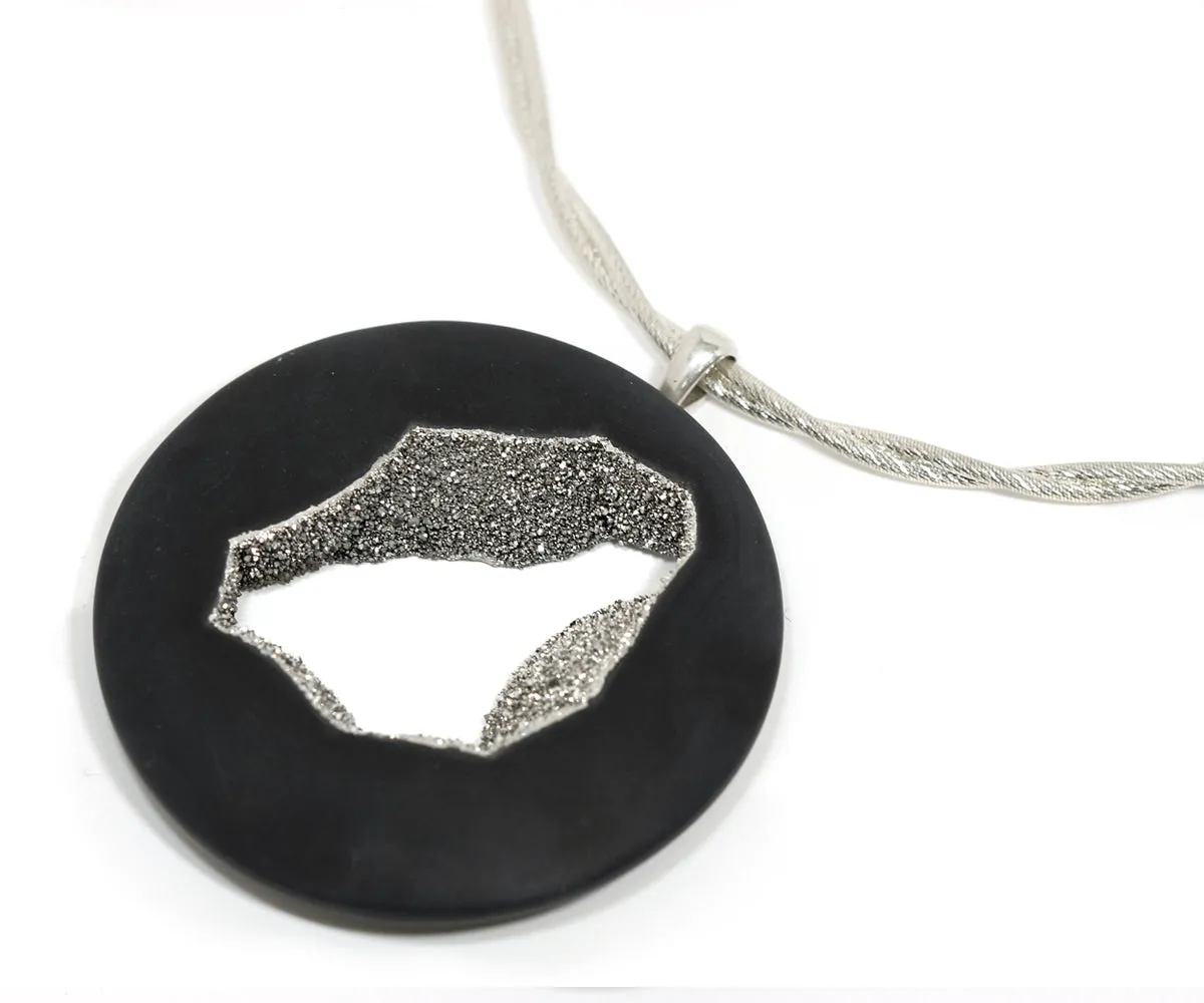 XLarge Platinum Round Window Druzy Matte Necklace