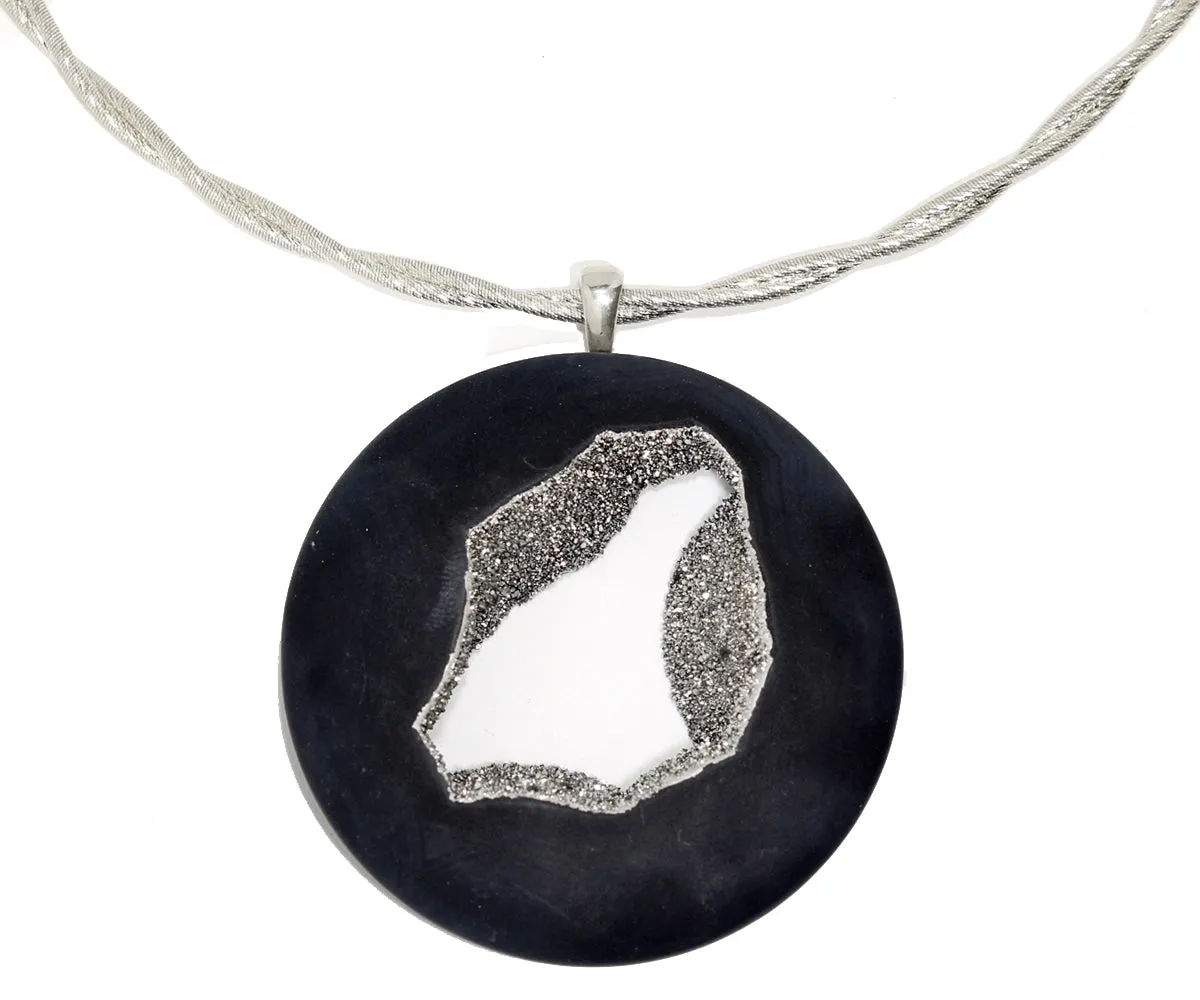 XLarge Platinum Round Window Druzy Matte Necklace