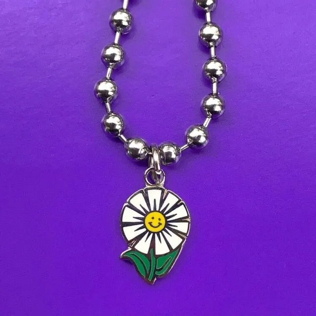 Y2K Rainbow Heart Mushroom Necklace For Women Butterfly Charms Vintage 90s Style Choker Necklace