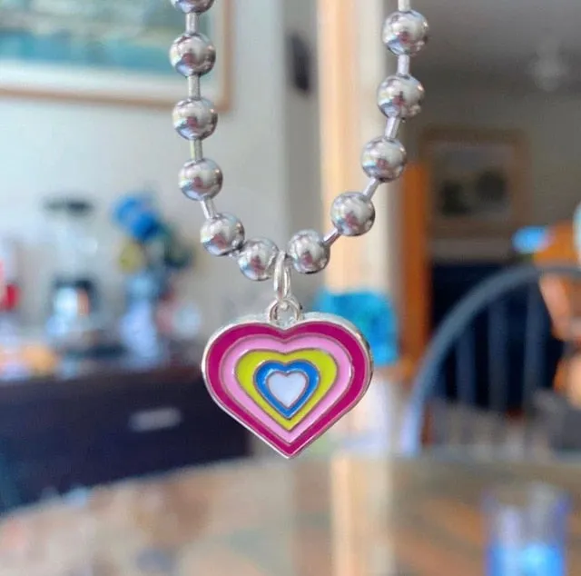 Y2K Rainbow Heart Mushroom Necklace For Women Butterfly Charms Vintage 90s Style Choker Necklace