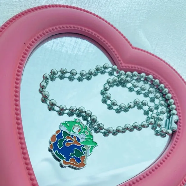 Y2K Rainbow Heart Mushroom Necklace For Women Butterfly Charms Vintage 90s Style Choker Necklace