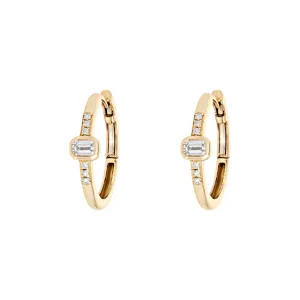 Yellow Gold Emerald Cut Diamond Huggies