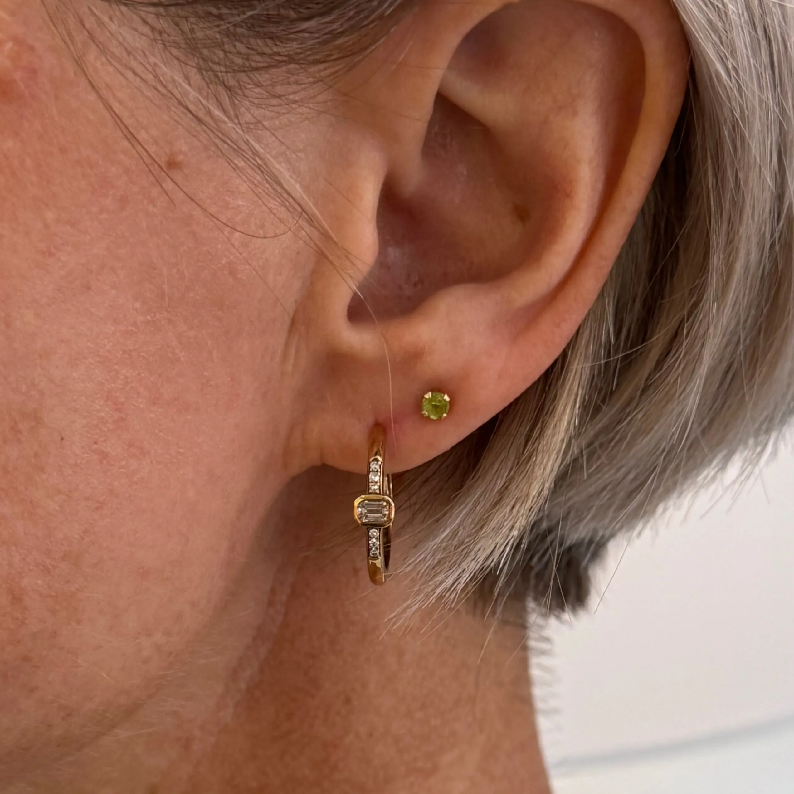Yellow Gold Emerald Cut Diamond Huggies