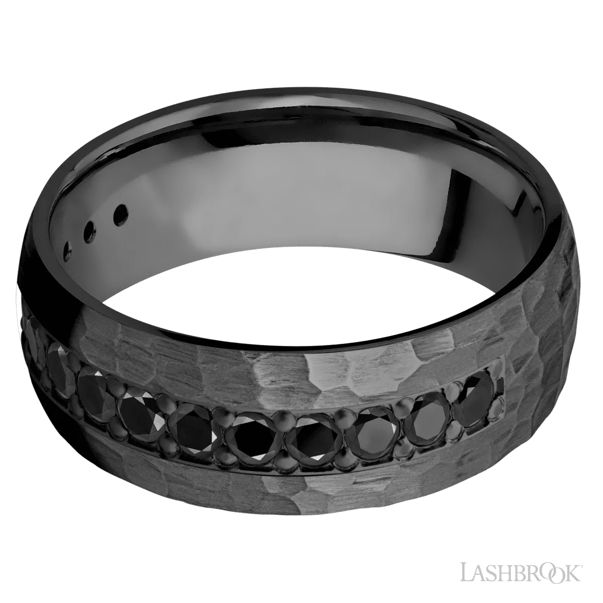 Zirconium 8MM Men's Ring With Black Diamonds And Hammered Finish (.05ctw)