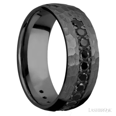Zirconium 8MM Men's Ring With Black Diamonds And Hammered Finish (.05ctw)