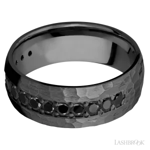 Zirconium 8MM Men's Ring With Black Diamonds And Hammered Finish (.05ctw)